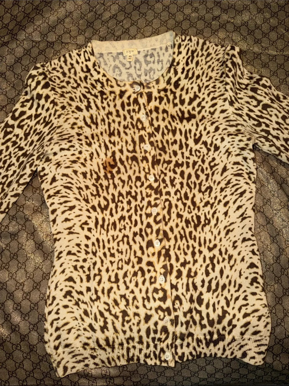 J. Crew Leopard Spot Crewneck Cardigan in Brown & Cream